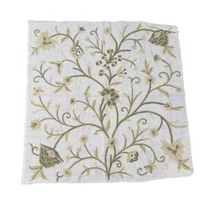 MDS Tree of Life Embroidered Linen Fabric Sample Off White Green 48x52 730